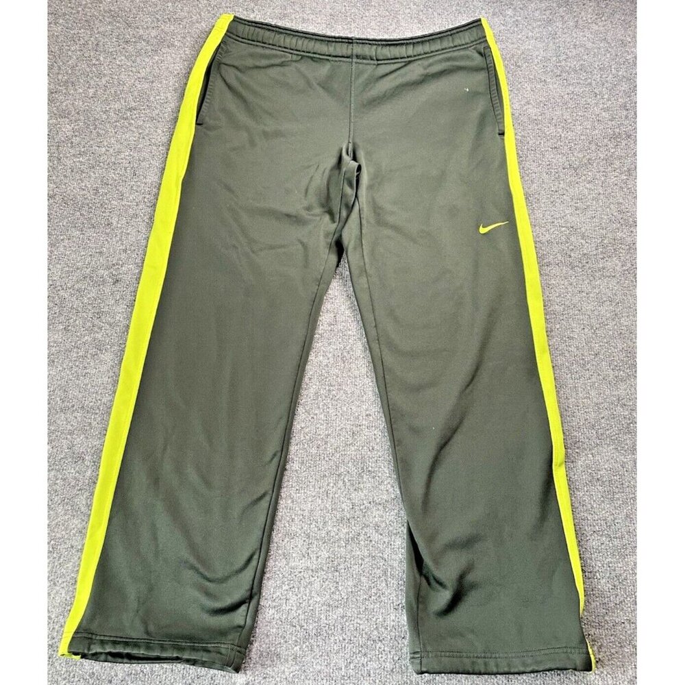 Nike Athletic Pants Mens Medium Green/Yellow Y2K Dri Fit Basketball Ankle Zip M.